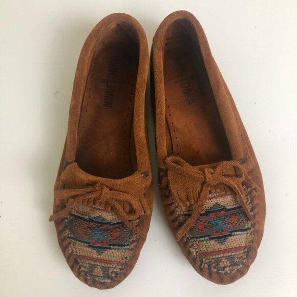 Minnetonka Arizona Kilty Suede Wms Moccasin Size 7 - Picture 2 of 10